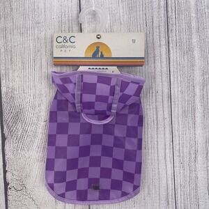 C&C California Dog Rain Coat X-SMALL Purple Checkered Waterproof Hooded Jacket